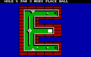 Hole-In-One Miniature Golf (DOS) screenshot: Most of the background "art" is missing in EGA.