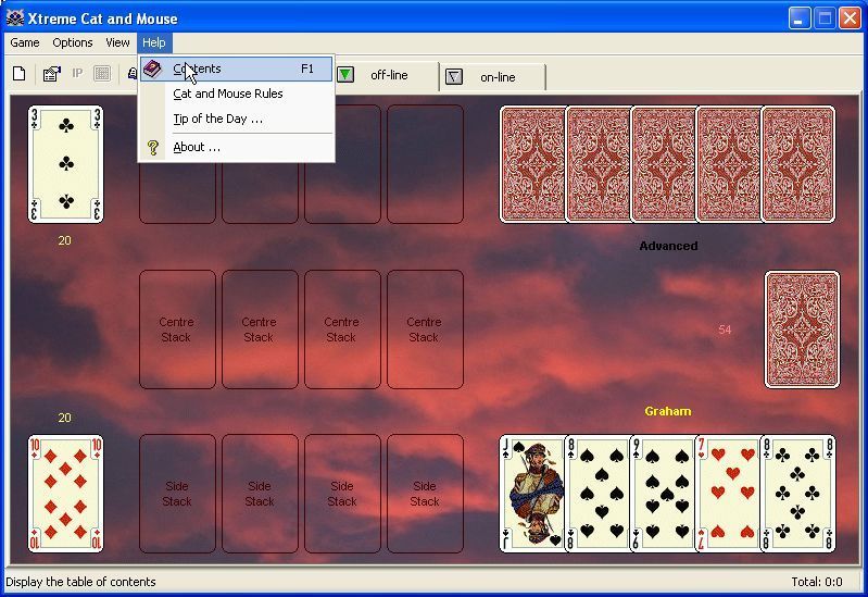 Xtreme Cat and Mouse (Windows) screenshot: The start of a game with a background and the French card deck selected