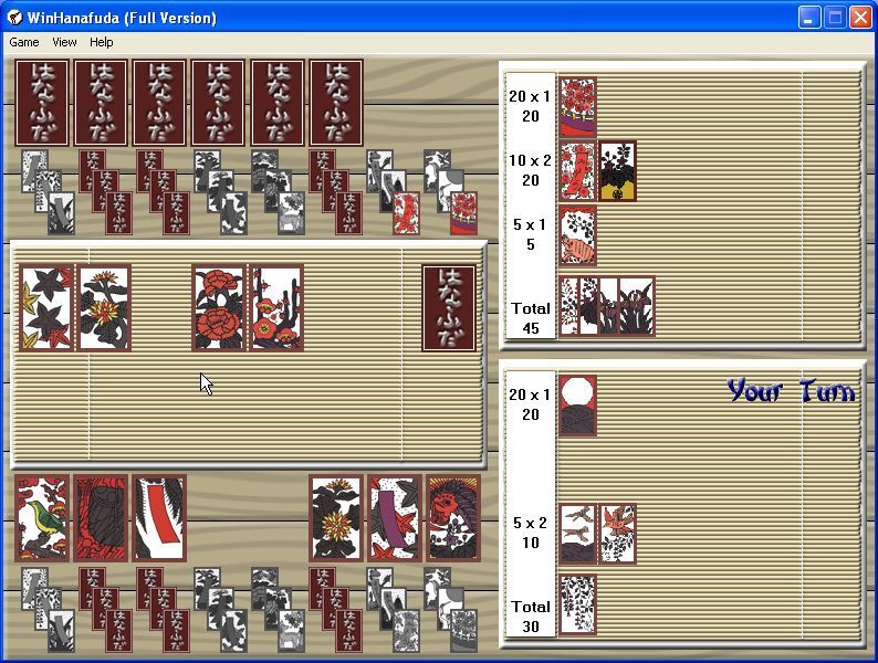 WinHanafuda (Windows) screenshot: A game in progress