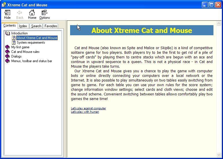 Xtreme Cat and Mouse (Windows) screenshot: The game's help file opens in a new window