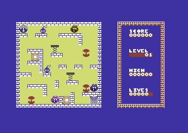 Humpty Dumpty meets the Fuzzy Wuzzies (Commodore 64) screenshot: A game in progress