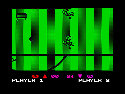 Keith Van Eron's Pro Soccer (ZX Spectrum) screenshot: Through on goal.