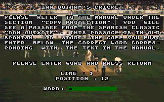Ian Botham's Cricket (DOS) screenshot: Copy Protection