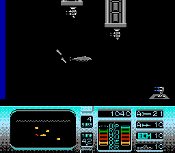 The Hunt for Red October (NES) screenshot: In black seas, the Red October is under attack