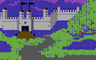 Indiana Jones in the Lost Kingdom (Commodore 64) screenshot: Indy discovers a lost castle