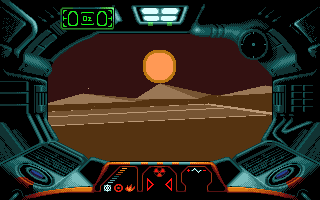 Infestation (Amiga) screenshot: Orange sun is rising over the planet Xelos