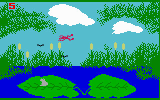 Frog Bog (Intellivision) screenshot: Jumping through the air...