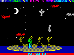 Destructo (ZX Spectrum) screenshot: Every statue on this strange island should be flooded