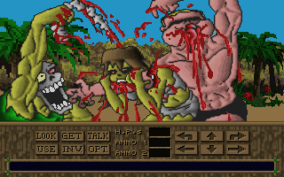 Isle of the Dead (DOS) screenshot: Game over in the worst way -- zombie feast