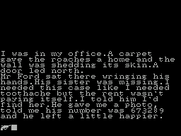 The Boyd File (ZX Spectrum) screenshot: The start of the game<br>This screen replaces the title screen, there's no option to display and additional story elements