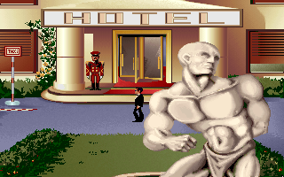 007: James Bond - The Stealth Affair (DOS) screenshot: Well... can i get a room for one hour with my girl ?