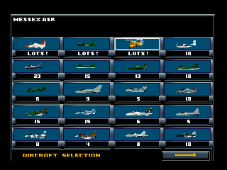 Jetstrike (DOS) screenshot: The game sports a wide variety of modern and archaic aircraft.