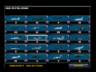Jetstrike (DOS) screenshot: They range from aeroplanes to helicopters to jets...
