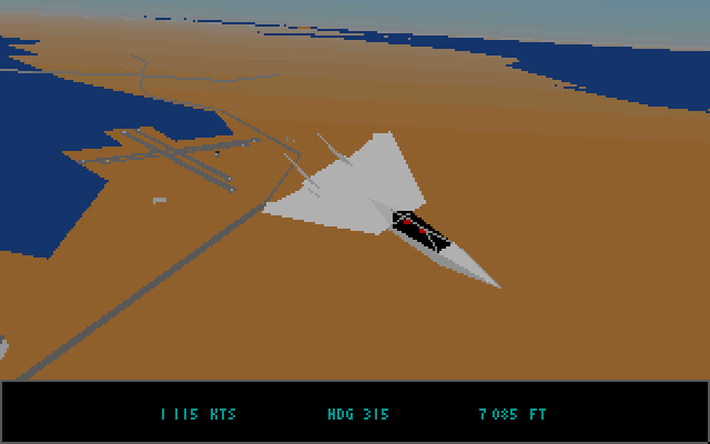 JetFighter II: Advanced Tactical Fighter (DOS) screenshot: The F-14's wings automatically sweep at high speeds.