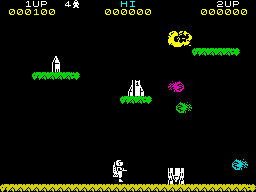 Jetpac (ZX Spectrum) screenshot: First, assembly your spaceship from three parts