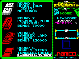 Pac-Mania (ZX Spectrum) screenshot: Choose your level.