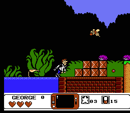 The Jetsons: Cogswell's Caper (NES) screenshot: Land- and air-based enemies