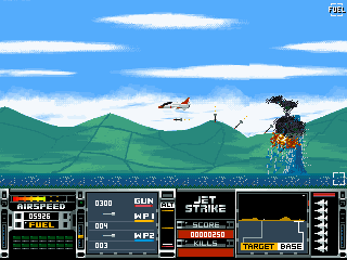 Jetstrike (DOS) screenshot: The explosion art and animation is decent.