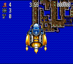 Jim Power: The Lost Dimension in 3D (SNES) screenshot: A Top-View of Jim's spaceship