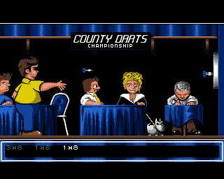 Jocky Wilson's Compendium of Darts (Amiga) screenshot: Computer player at the county darts championship