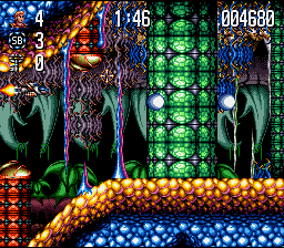 Jim Power: The Lost Dimension in 3D (SNES) screenshot: The spaceship proceeding through the jungle