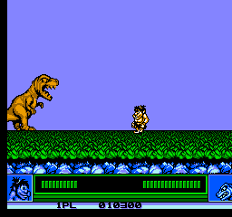 Joe & Mac: Caveman Ninja (NES) screenshot: The first boss... hit him in the head to kill him