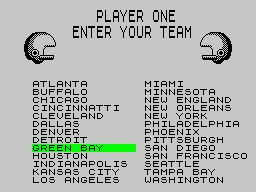 Quarterback (ZX Spectrum) screenshot: None of the others are 1 letter away from a top rock band