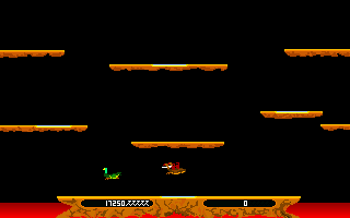 Joust VGA (DOS) screenshot: Dismounted in turn; the lava pits open up.