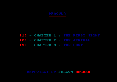 Dracula (Amstrad CPC) screenshot: Select what chapter to load.