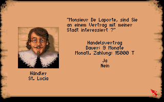 St. Thomas (DOS) screenshot: A merchant offers us a treaty.