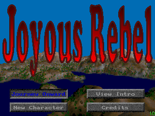 Joyous Rebel (DOS) screenshot: Title screen and main menu