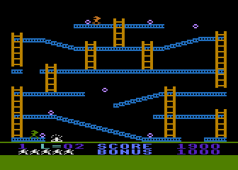 Jumpman (Atari 8-bit) screenshot: I touched a robot or fell.