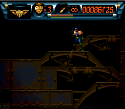 Judge Dredd (SNES) screenshot: Up on the beams