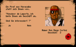 St. Thomas (DOS) screenshot: A pirate offers us a deal.
