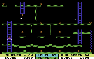 Jumpman Junior (Commodore 64) screenshot: A puzzling level called Figurits Revenge