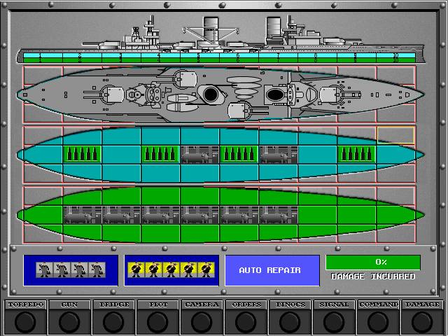 Jutland (DOS) screenshot: Damage control screen