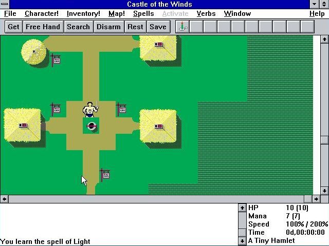 Castle of the Winds I: A Question of Vengeance (Windows 3.x) screenshot: The game starts in a village