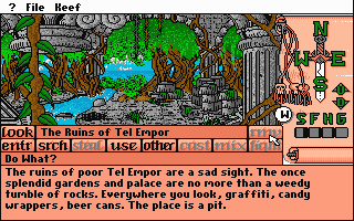 Keef the Thief: A Boy and His Lockpick (DOS) screenshot: The Ruins of Tel Empor - Wonder what treasures (or monsters) lie beneath its fallen rubble?