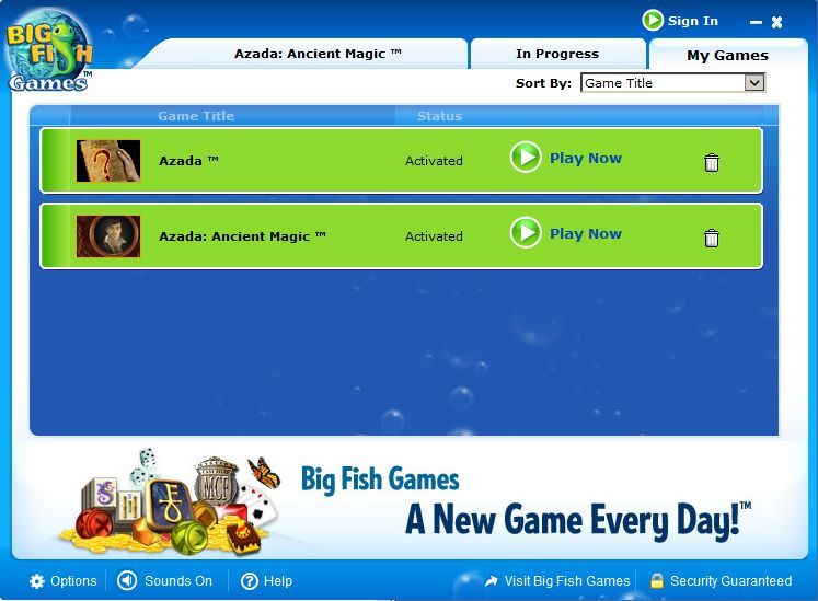 Azada (Windows) screenshot: Both Azada and Azada Ancient Magic play through the Big Fish Game browser