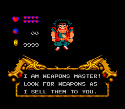 Keith Courage in Alpha Zones (TurboGrafx-16) screenshot: Talking to the Weapons Master