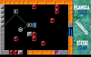 Lasermania (DOS) screenshot: Pushing the steel element