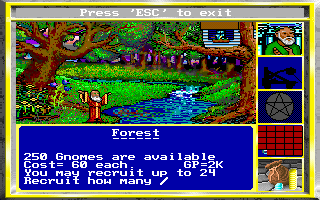 King's Bounty (DOS) screenshot: Buying some Gnomes (you may recruit as much as you have experience points)