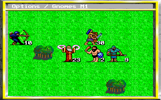 King's Bounty (DOS) screenshot: Surrounding much tougher enemy, but your strength comes in numbers here