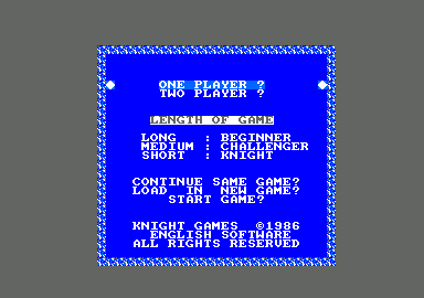 Knight Games (Amstrad CPC) screenshot: The options for each game are the same, except that the shooters are one-player only
