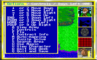 King's Bounty (DOS) screenshot: In-game options are different during battle and exploration mode