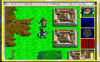King's Bounty (DOS) screenshot: When enemy army spots you, they will follow you to a given border