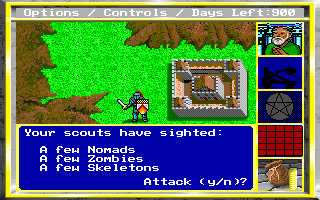 King's Bounty (DOS) screenshot: Before engaging into a fight, you will see enemy forces in time for escape if you don't think you'll prevail in battle