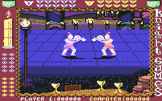 Knight Games (Commodore 64) screenshot: He's got an axe to grind with you.