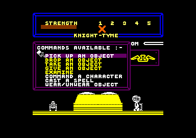 Knight Tyme (Amstrad CPC) screenshot: Command menu