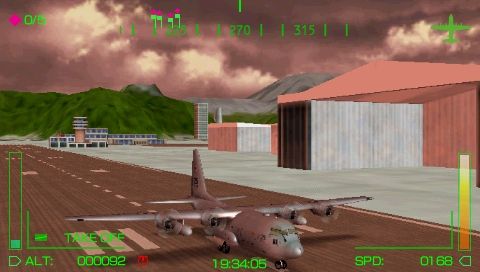 Pilot Academy (PSP) screenshot: Take off in a C-130 Hercules transport plane.